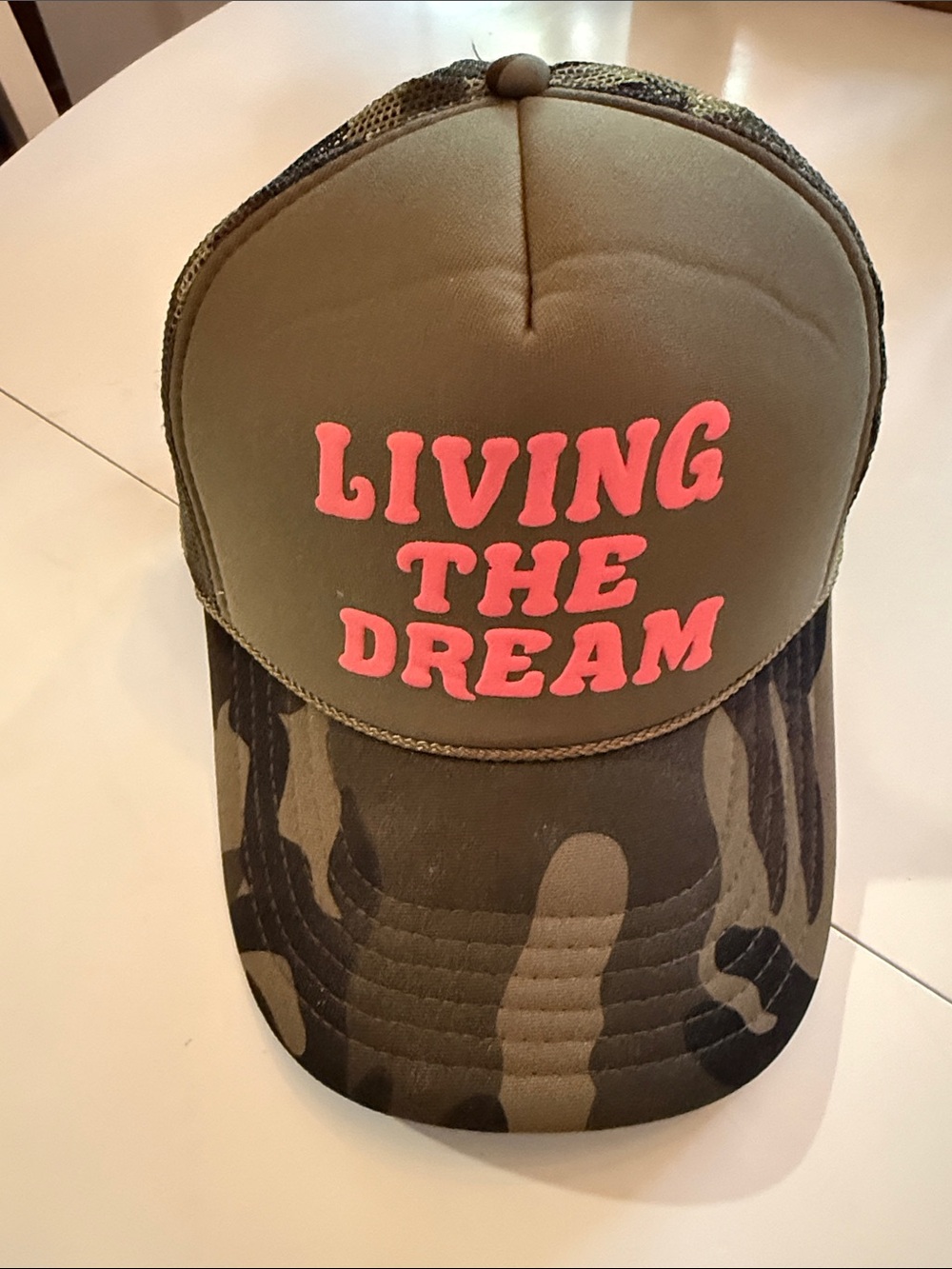 Living The Dream Olive Green & Pink Trucker Hat